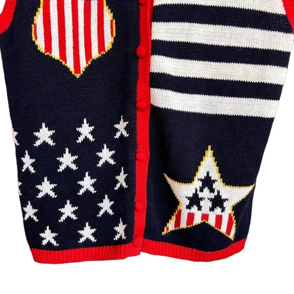 Vintage Patriotic Ugly Sweater Vest Red White Blue America Knit Vest Size Large - Picture 2 of 7